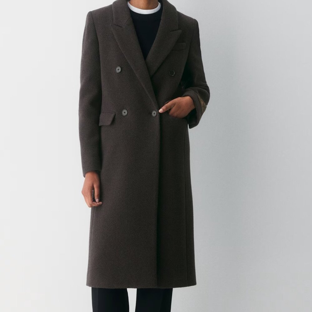 Aritzia Constant Coat Virgin Wool Brown Herringbone Size Xs